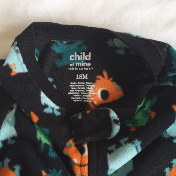 child of mine monster fleece zipper footie sleeper pajamas 18 months baby boy - Picture 3 of 6